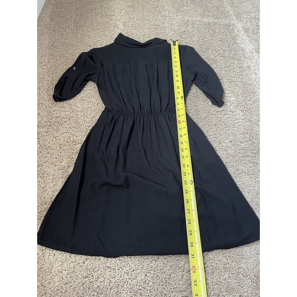 Fun & Flirt Shirt Dress Womens Small Black Roll Tab Sleeve‎ Elastic Waist Pocket - Picture 5 of 5